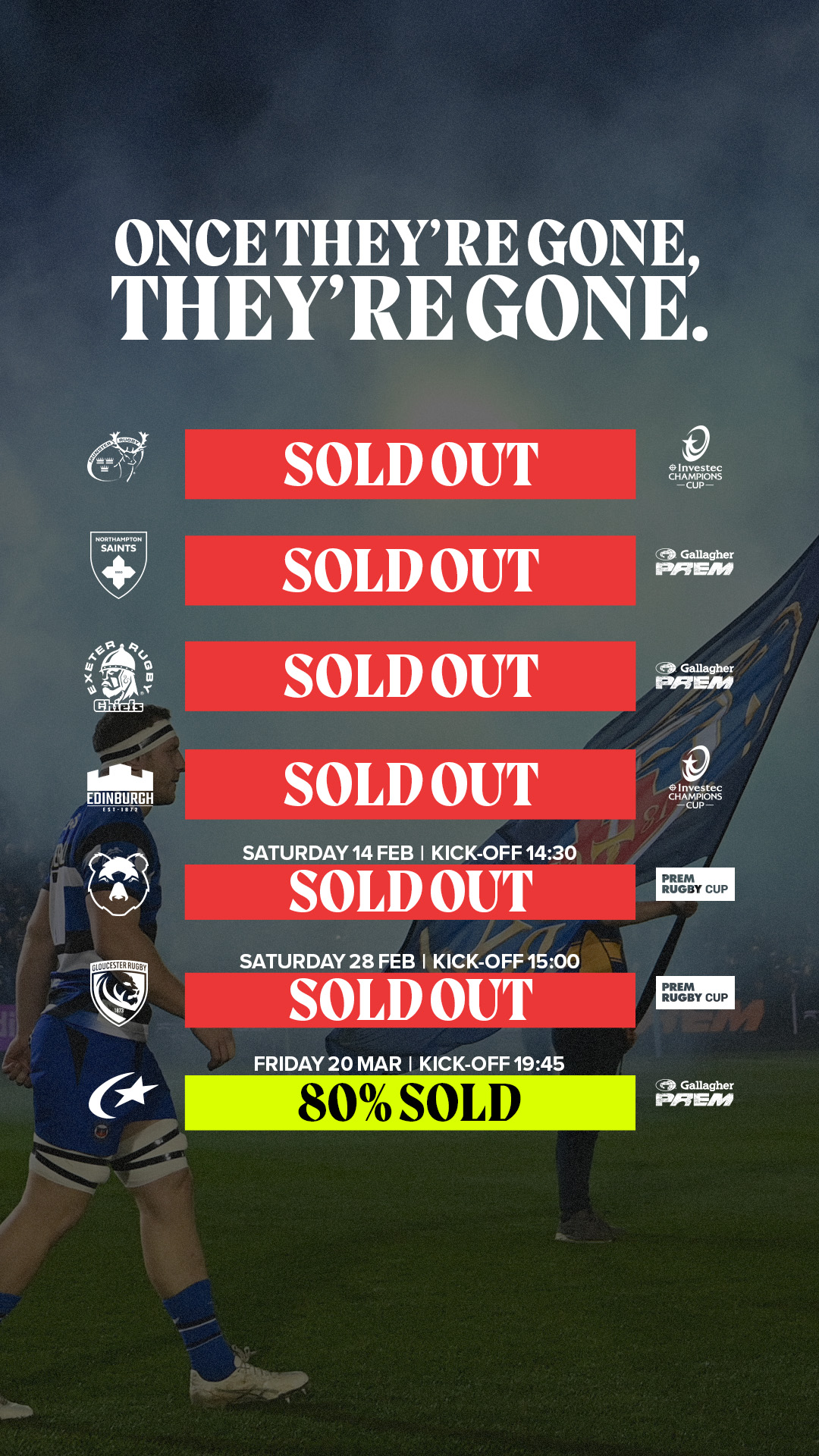 Once they're gone, they're gone — Bath Rugby fixtures selling out